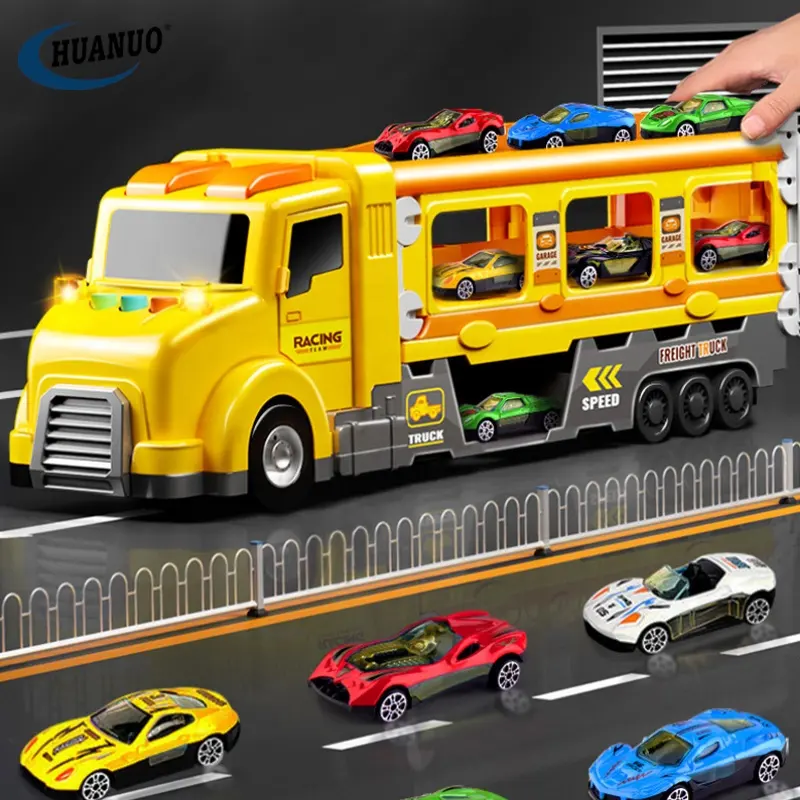 बच्चों के परिवर्तनकारी ट्रक खिलौने लॉन्च रेसिंग कैटापुल्ट ट्रैक कार लड़कों के लिए इंटरशियल पोर्टेबल वाहन ट्रक खिलौना सेट
