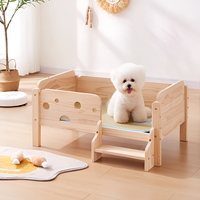 Lit pour animaux de compagnie moderne en bois massif avec garde-corps surélevé, canapé pour chiens âgés, compatible avec les robots aspirateurs, XL 114cm 110lbs