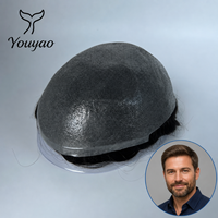 Prothèse capillaire pour hommes à base de peau fine 0,04mm-0,06mm, avec nœuds invisibles, base en PU intégral, ligne de cheveux invisible, système de remplacement capillaire, cheveux Remy