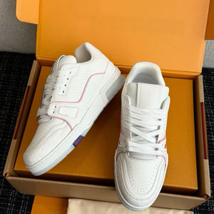 Baskets de marche unisexes en cuir grainé de haute qualité, style designer, à lacets, rétro, avec lignes de couleur, pour le skate - Product Image 1