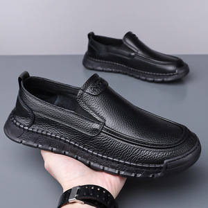 Mocassins pour hommes en cuir véritable, bout rond, à enfiler, respirants, chaussures décontractées d'automne - Product Image 3