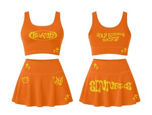 ชุดเซ็ตเสื้อครอปท็อปและกระโปรงสีขาวชมพูลายพิมพ์สำหรับผู้หญิง สไตล์ Y2K ชุดกีฬาฤดูใบไม้ผลิและฤดูร้อน ชุดลำลอง เสื้อและกางเกงขาสั้นเหนือเข่า สไตล์ Y2K - Product Image 3
