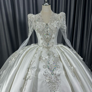Lscm99 Ball Gown <b>Wedding</b> Dress Beaded Lace Illusion Neck Satin Bridal Gown Corset Back Sparkly Tulle Skirt Jancember - Product Image 2