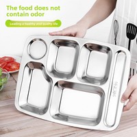 Assiette rectangulaire jetable en acier inoxydable 304 épaissi, polie, classique, à compartiments, pour repas rapides, pour adultes et enfants
