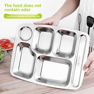 304 <span class=keywords><strong>assiette</strong></span> de restauration rapide en acier inoxydable épaissie <span class=keywords><strong>assiette</strong></span> à dîner <span class=keywords><strong>compartiment</strong></span>ée pour adultes enfants élèves de la maternelle pour les cantines - Product Image 3