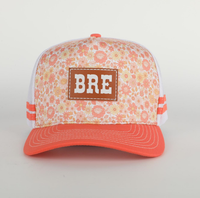 Chapeau de camionneur rayé sportif élégant motif de fleurs sérigraphié sur le devant pour les activités de plein air sport pêche patch en cuir