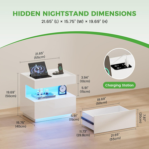 <b>Motion</b> <b>Sensor</b> <b>LED</b> Floating Nightstand <b>with</b> Wireless Charging Type-C USB Port Hidden Gun Drawer High Gloss Bedside End Side Table - Product Image 5