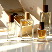 Botol Parfum Kaca Persegi Panjang HANMING HH-273 Grosir, Dapat Disesuaikan 30ml/50ml/100ml, Tutup Kayu, Permukaan Semprot, Sablon Sutra