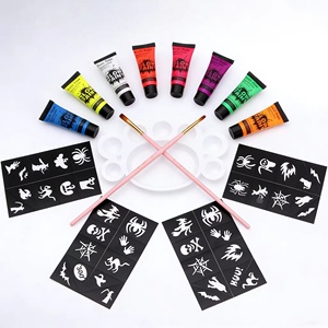 Kit completo de <span class=keywords><strong>pintura</strong></span> facial y corporal, pigmento lavable a base de agua de 8 colores con pinceles, plantillas, paleta, maquillaje para fiesta de Halloween y Cosplay - Product Image 4