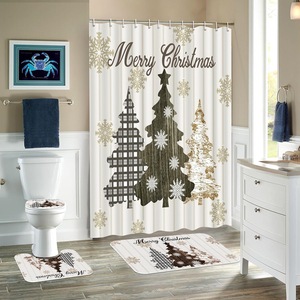 Cortina de Ducha de Poliéster con Estampado Digital de Árboles de Navidad Blancos y Copos de Nieve, Impermeable, Personalizada, Venta al por Mayor - Product Image 4