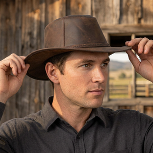Genuine Cow Leather Cowboy <b>Hat</b> Customized Lightweight High Quality Vintage Fashion Style Unisex Adults Casual Beach Travel Four - Product Image 1