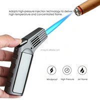 Briquet torche long classique rechargeable au gaz butane, flamme jet coupe-vent, portable, multi-usage, pour cigarettes, camping, barbecue