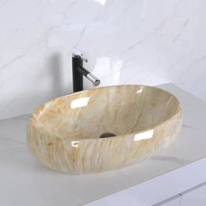 Lavabo Ovale in Ceramica Artistica per <span class=keywords><strong>Bagno</strong></span>, Disponibile in Vari Colori, <span class=keywords><strong>Lavandino</strong></span> <span class=keywords><strong>da</strong></span> <span class=keywords><strong>Appoggio</strong></span> in Ceramica Effetto Marmo Senza Foro per Rubinetto, Ideale per Hotel - Product Image 4