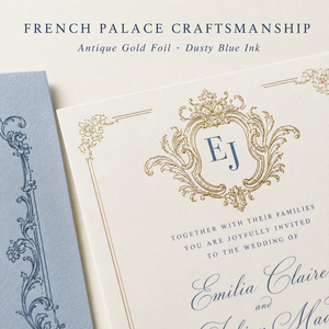 Suite d'invitations <span class=keywords><strong>de</strong></span> mariage baroque personnalisée et ornée, cadre doré avec accents bleus, cartes RSVP assorties, cartes <span class=keywords><strong>de</strong></span> détails et cartes « Save the Date » - Product Image 2