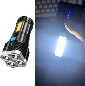 2023 New 4led Rechargeable Flashlight Cob Side <b>Light</b> Multifunctional Strong <b>Light</b> Flashlight Outdoor <b>LED</b> Portable Household - Product Image 2