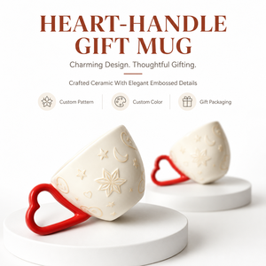 Tazza da Caffè in Ceramica con Manico a Cuore, Decorata con Stelle e Luna, Regalo Romantico, Bianco Crema, Logo Personalizzato, Articoli per Bevande all'Ingrosso per San Valentino - Product Image 1
