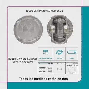 Juego de Pistones 20 para Honda CRV 4 Cilindros 2.4 K24A1 DOHC 16V 02/06 - Product Image 4