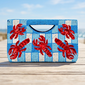 Pochette bleue perlée avec motif homard rouge, faite à la main, pour soirée et mariage, doublure en velours, capacité jusqu'à 1L - Product Image 2