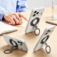 Support de téléphone magnétique rotatif compact à trois plis avec anneau de maintien, base en alliage d'aluminium, compatible