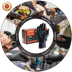 Guantes de nitrilo desechables sin polvo aprobados por la FDA Examen médico negro Seguridad Micro superficie texturizada táctil - Product Image 3