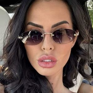 <b>Frameless</b> Oval Sunglasses Metal <b>Frame</b> Gold Color UV400 Protection For Women - Product Image 1