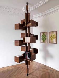 Estantería de madera maciza de lujo ligera de diseñador italiano estantería ajustable de nogal minimalista característica giratoria para sala de estar dormitorio - Product Image 2