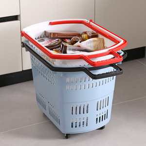 Grand chariot de courses portable en plastique pour supermarché, avec poignée et roues - Product Image 5