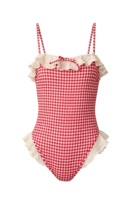 Fabricant de bikinis, maillots de bain personnalisés en tissu recyclé, dentelle sur le devant et sur les côtés, volants, maillot de bain une pièce, bretelles spaghetti, ensemble pour femmes