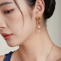 Boucles d'oreilles pendantes longues en argent sterling 924 plaqué or, style cascade métallique liquide sculpturale, perles organiques rétro françaises