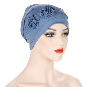 Multi Color Floral <b>Turban</b> Hat With Two Discoid Flower Headbands Wholesale Solid Color Muslim Hijab Caps <b>Turban</b> - Product Image 4