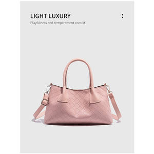 Sac fourre-tout décontracté bleu clair motif tissé couleur bonbon, petite sacoche à fermeture boutonnée, sac à main pour femme en polyester durable doublé - Product Image 3