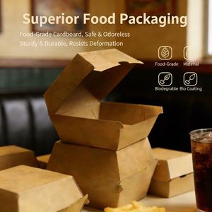 Barquette alimentaire à emporter en papier kraft écologique jetable 10oz 12oz, carton d'emballage brun imperméable en PE - Product Image 3
