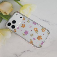 Coque de téléphone florale scintillante printanière pour iPhone 17 16 15 14 13 12 11, Housse de protection mignonne à motifs de fleurs sauvages pour Samsung S26 S25 S24 Redmi