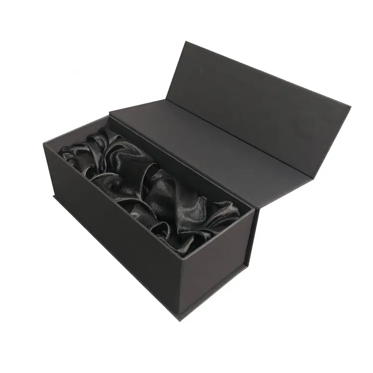 Kotak Hadiah Cetak Kotak Kaca Anggur Karton Mewah Hitam Matt untuk Kemasan Kacamata Anggur