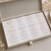 Cartes de menu de table de mariage personnalisées de luxe, lettres en feuille d'or et d'argent, style européen, personnalisables