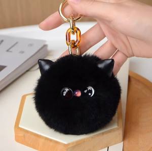 Portachiavi in peluche per gatti carino in vera pelliccia portachiavi per auto borsa portachiavi regalo per donne adolescenti ragazze zaino per bambini borsa regalo di compleanno - Product Image 1
