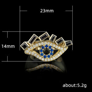 Anillo de Moda con Forma de Ojo F472 con Zafiro Natural y Diamantes Engastados en Pavé, Joyería Unisex para Regalo - Product Image 5