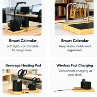 Nouvel Organisateur de Bureau en Bambou 2026 avec Chargeur Téléphone Sans Fil, Calendrier et Porte-Stylo – Décoration de Table pour Maison et Bureau