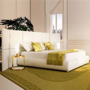 Nouveau mobilier de chambre italien, lit king size extra large avec panneau mural, design moderne et luxueux en cuir, conception modulaire écologique, fabriqué en Chine - Product Image 1