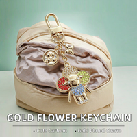 Set Gantungan Kunci Karabiner Boneka Kristal Bunga Ikan Kartun Berlapis Emas Logam Tahan Lama Kartun Mewah untuk Tas Wanita
