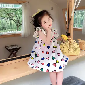 2020 일본과 한국 패션 부티크 의류 귀여운 소녀 플라잉 슬리브 사랑 인쇄 공주 드레스