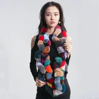 Bufanda de piel de conejo Rex 100% Natural para mujer, bufanda de lujo de estilo largo y cálido para invierno