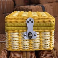 Panier Cadeau en Rotin Tressé en PP en Gros, Valise Organisateur Faite à la Main avec Couvercle pour Mariage/Fête/Décoration