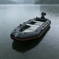 Bateau de pêche gonflable Hailebao noir en PVC de 0,7 mm, moteur électrique/à essence 4HP, capacité de 5 personnes, pour la dérive, le ski nautique, le surf