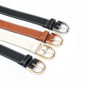 Ceinture fine en cuir pour femme, en cuir de vache, boucle simple, style professionnel, blanc laiteux, marron, noir, fermoir doré - Product Image 1