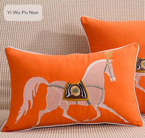 Housse de <span class=keywords><strong>coussin</strong></span> carrée de luxe brodée à la main en coton et lin pour la maison, le <span class=keywords><strong>canapé</strong></span>, l'hôtel, décoration, broderie cheval <span class=keywords><strong>orange</strong></span>, taie d'oreiller décorative - Product Image 5