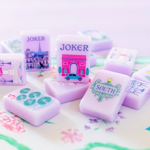 Regalos Navideños, Juego de Mahjong Americano con Patrones Florales y Arquitectónicos, Color Morado, Diseño de París - Product Image 3