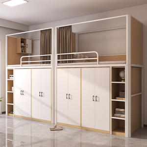 Традиционная прочная двухъярусная кровать для студенческого общежития, квартиры, отеля, больницы, металлическая двухъярусная кровать с шкафом и столом - Product Image 2