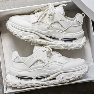 Chaussures de marche sportives pour hommes 2026 à semelle épaisse rehaussante en cuir véritable respirantes tendance mode pour la course en extérieur - Product Image 6