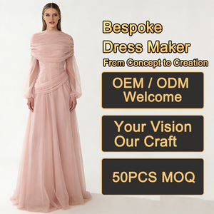 Abiti da Donna <span class=keywords><strong>Rosa</strong></span> con Collo Alto, Maniche Lunghe Trasparenti Arricciate, Vita Stretta, Vestiti Lunghi Formali da Sera e Festa - Product Image 1